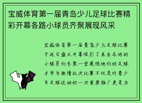 宝威体育第一届青岛少儿足球比赛精彩开幕各路小球员齐聚展现风采
