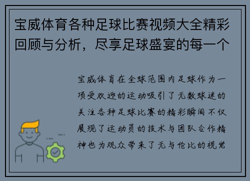 宝威体育各种足球比赛视频大全精彩回顾与分析，尽享足球盛宴的每一个瞬间